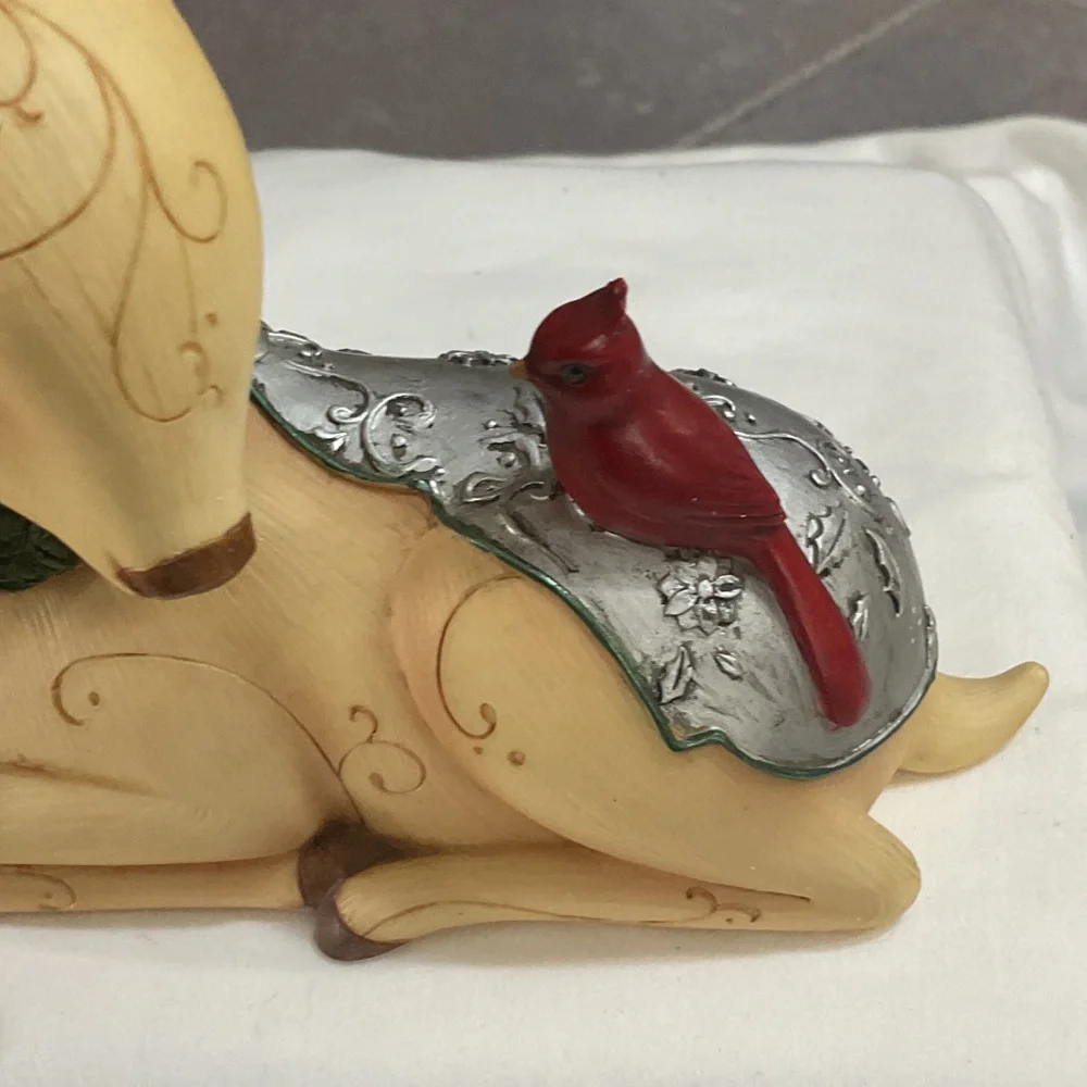 Decorative Deer Figurine with Red Bird
